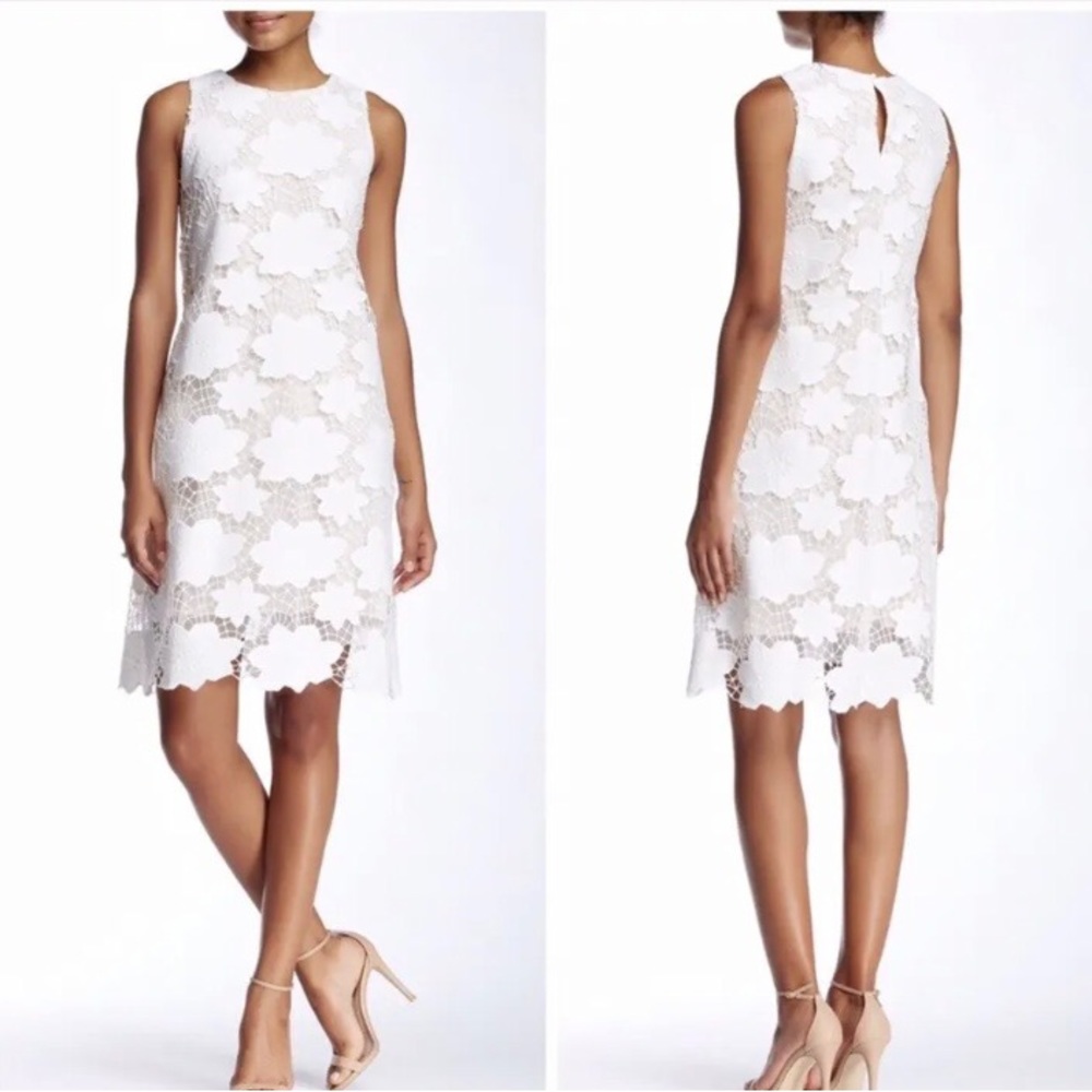 Julian Jordan white ivory floral shift lace dress sleeveless NEW with …